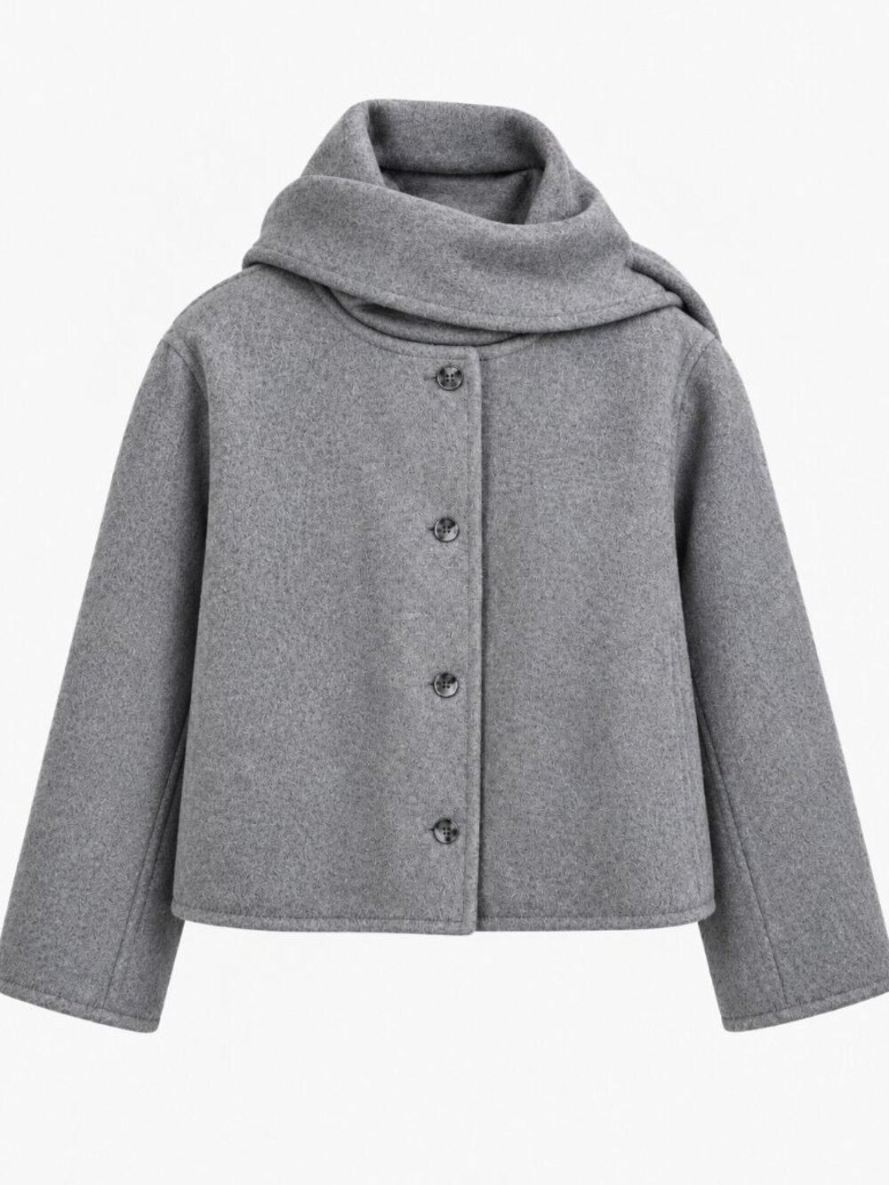 H&M Divided XXL Gray Fashion Coat With Attached Scarf Wool Blend Minimalist